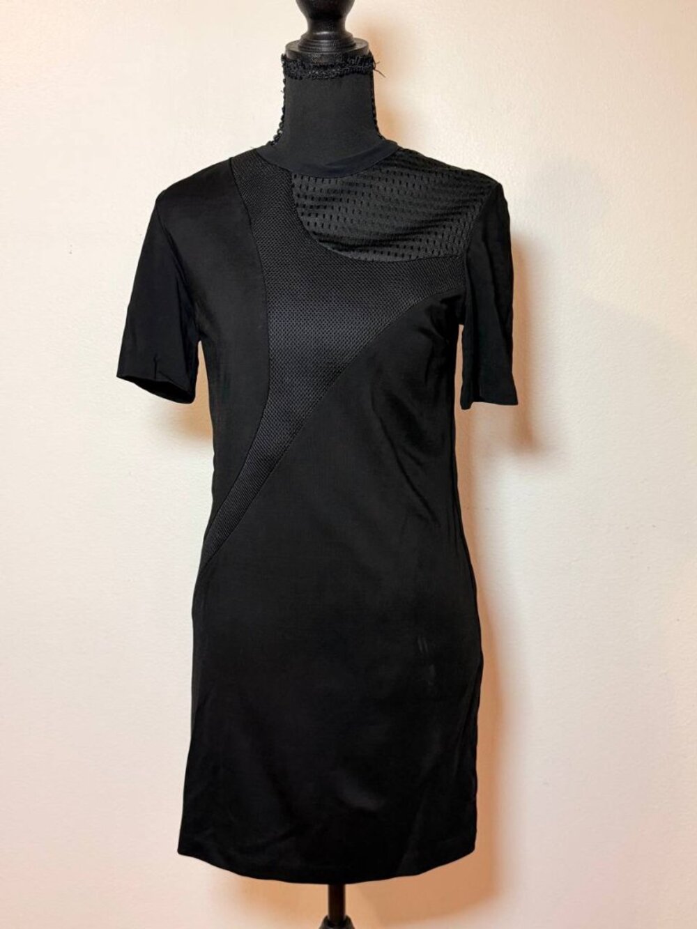 Neil Barrett Black Mesh Panel Sheath Dress Sporty Luxe Minimalist Avant-Garde Te